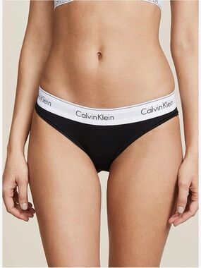 Calvin Klein Black Bikini Brief with White Logo Waistband - Low Rise